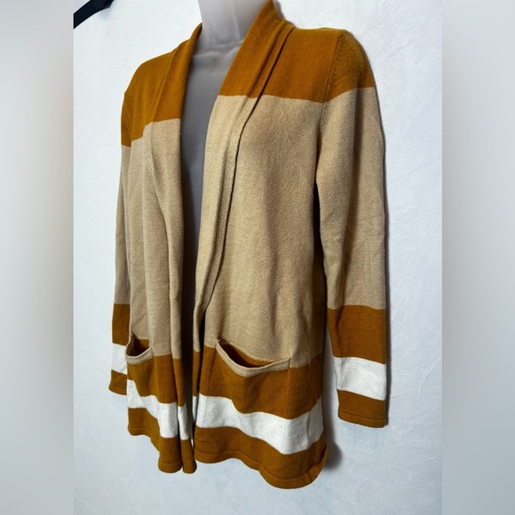 VERME AMI Striped Open-Front Cardigan Sweater - Brown and Beige/size M - Picture 3 of 10